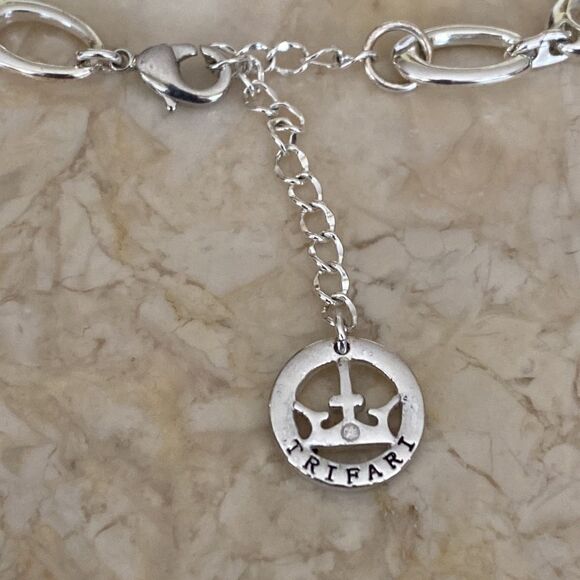 Crown Trifari Oval Link Modernist Silver Tone Necklace - Picture 7 of 9